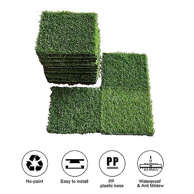 Mondawe Set of 35pcs 12x12in Artificial Grass Turf Tiles Interlocking Grass Tiles Self-draining