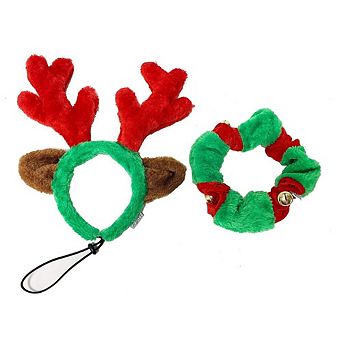 Midlee Reindeer Antlers and Green/Red Bell Collar for Large Dogs