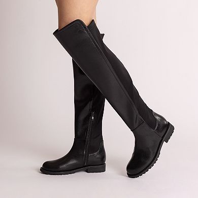 Journee Morrigan Women's Elastic Stretch Thigh-High Round Toe Boots