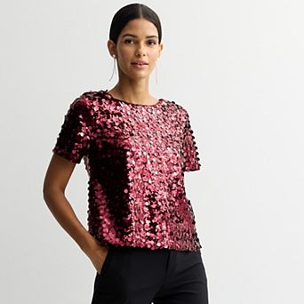 Women's Nine West Short Sleeve Sequin Party Top