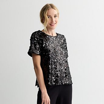 Women's Nine West Short Sleeve Sequin Party Top