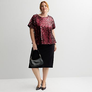 Plus Size Nine West Short Sleeve Party Top