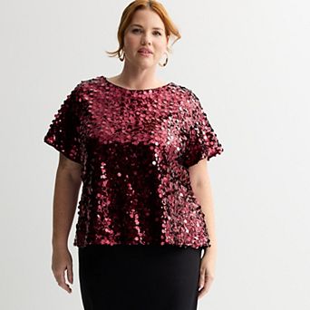 Plus Size Nine West Short Sleeve Party Top