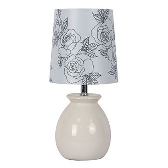 White Accent Table Lamp with Floral Shade