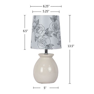 White Accent Table Lamp with Floral Shade