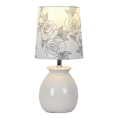 White Accent Table Lamp with Floral Shade