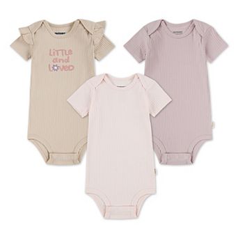 Newborn Baby Girls Huggies Babywear Organic 3-Pack Ribbed Bodysuits with Ruffle Sleeves