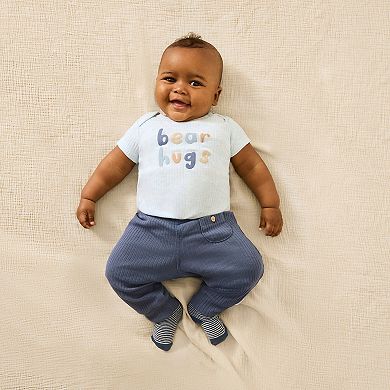 Newborn Baby Boys Huggies Babywear® 100% Organic Short Sleeve Bodysuits with Bear Hugs Design 3-Pack