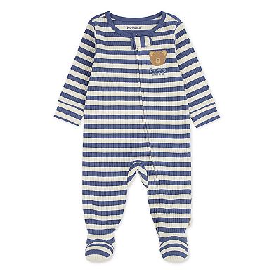 Newborn Baby Boys Huggies Babywear® 100% Organic Striped Footed Sleep & Play with Bear Graphic