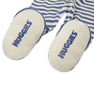 Newborn Baby Boys Huggies Babywear® 100% Organic Striped Footed Sleep & Play with Bear Graphic