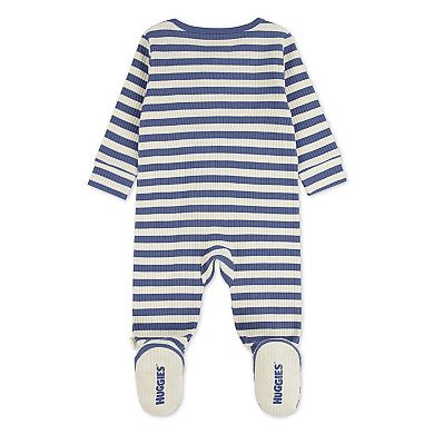 Newborn Baby Boys Huggies Babywear® 100% Organic Striped Footed Sleep & Play with Bear Graphic