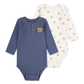 Newborn Baby Boys Huggies Babywear® Organic 2-Pack Long Sleeve Bodysuits with Bear Design