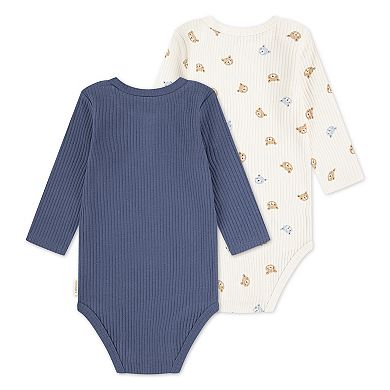 Newborn Baby Boys Huggies Babywear® Organic 2-Pack Long Sleeve Bodysuits with Bear Design