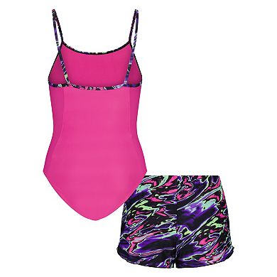 Girls 7-16 Under Armour 2-Piece Solid Swimsuit & Print Swim Shorts Set