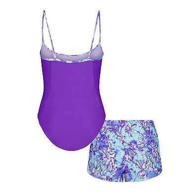 Girls 7-16 Under Armour 2-Piece Solid Swimsuit & Print Swim Shorts Set
