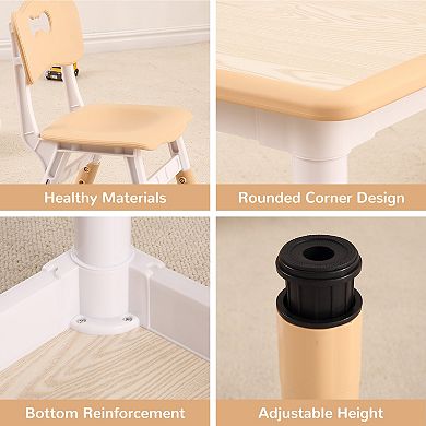 Kids Table and Chairs Set, Toddler Height Adjustable Desk with Graffiti Desktop, 4 Seats
