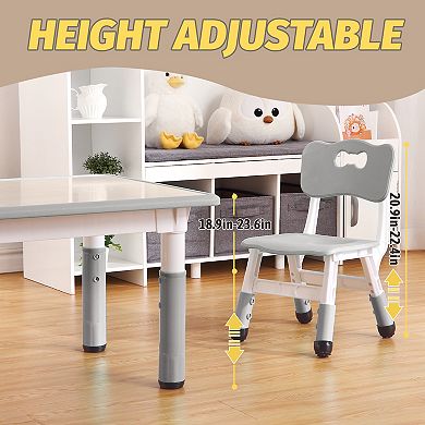 Kids Table and Chairs Set, Toddler Height Adjustable Desk with Graffiti Desktop, 6 Seats