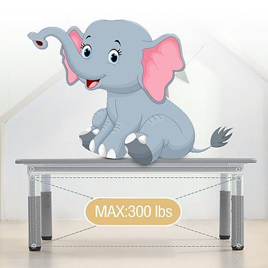 Kids Table and Chairs Set, Toddler Height Adjustable Desk with Graffiti Desktop, 6 Seats