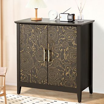 Farmhouse Sideboard Buffet Storage Cabinet 2-Door Coffee Bar Cabinet With Adjustable Shelf