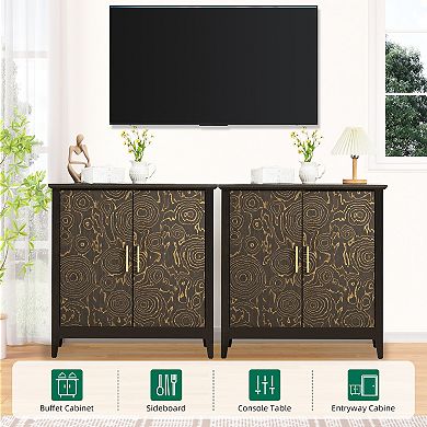 Farmhouse Sideboard Buffet Storage Cabinet 2-Door Coffee Bar Cabinet With Adjustable Shelf