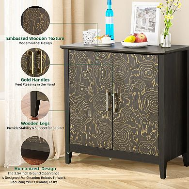 Farmhouse Sideboard Buffet Storage Cabinet 2-Door Coffee Bar Cabinet With Adjustable Shelf