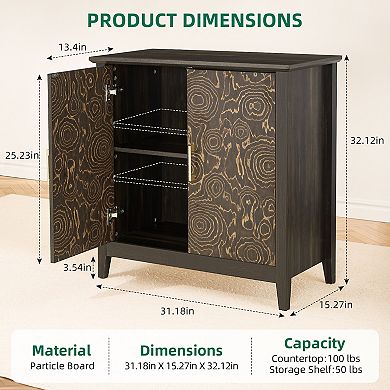 Farmhouse Sideboard Buffet Storage Cabinet 2-Door Coffee Bar Cabinet With Adjustable Shelf