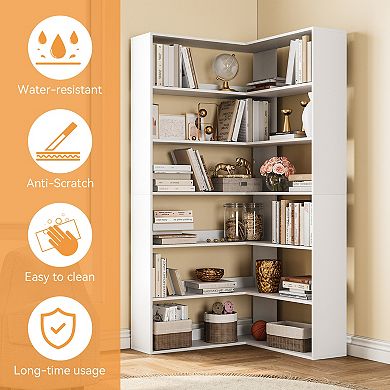 71-Inch L-Shaped Corner Bookcase - 6-Tier Tall Shelf Display Rack For Living Room