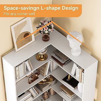 71-Inch L-Shaped Corner Bookcase - 6-Tier Tall Shelf Display Rack For Living Room