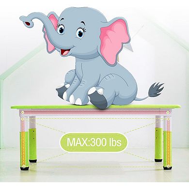 Kids Table and Chairs Set, Toddler Height Adjustable Desk with Graffiti Desktop, 6 Seats