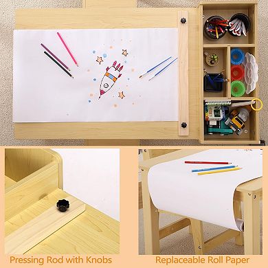 Kids Art Table and Chairs Set, Toddler Craft Play Wood Activity Desk With Large Storage
