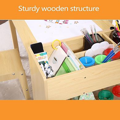 Kids Art Table and Chairs Set, Toddler Craft Play Wood Activity Desk With Large Storage