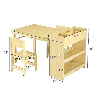 Kids Art Table and Chairs Set, Toddler Craft Play Wood Activity Desk With Large Storage