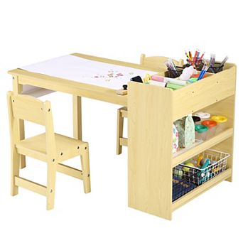 Kids Art Table and Chairs Set, Toddler Craft Play Wood Activity Desk With Large Storage