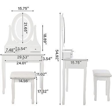 Vanity Table with LED Lighted Oval Mirror,Modern Vanity Desk with Mirror and Lights,Cushioned Stool