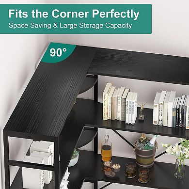 5-Tier L-Shaped Corner Bookshelf - Industrial Tall Bookcase with Heavy-Duty Metal Frame