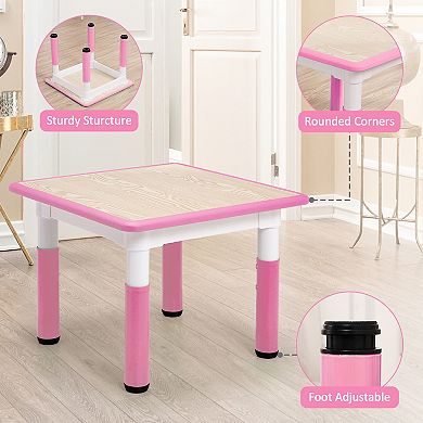Kids Table and Chairs Set, Toddler Height Adjustable Desk with Graffiti Desktop, 4 Seats