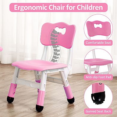 Kids Table and Chairs Set, Toddler Height Adjustable Desk with Graffiti Desktop, 4 Seats