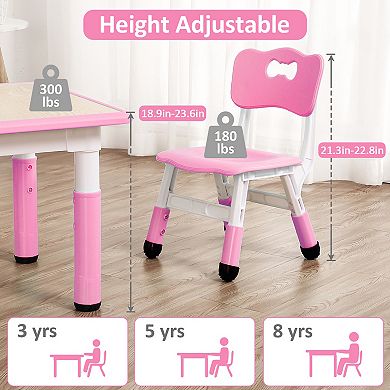Kids Table and Chairs Set, Toddler Height Adjustable Desk with Graffiti Desktop, 4 Seats