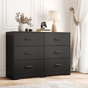 Dresser for Bedroom with 6 Drawers, Modern Closet Dressers Chest of Drawers with Metal Handle