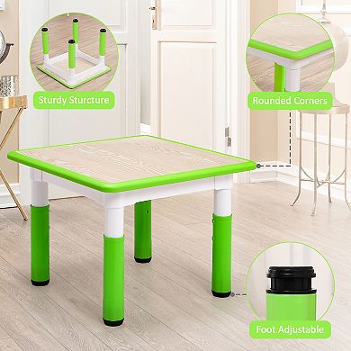 Kids Table and Chairs Set, Toddler Height Adjustable Desk with Graffiti Desktop, 4 Seats