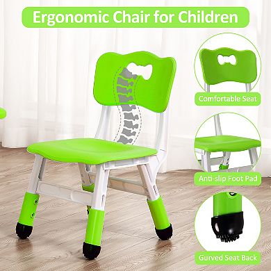 Kids Table and Chairs Set, Toddler Height Adjustable Desk with Graffiti Desktop, 4 Seats