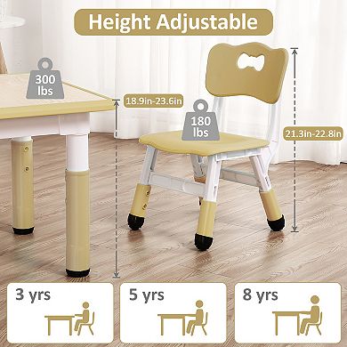 Kids Table and Chairs Set, Toddler Height Adjustable Desk with Graffiti Desktop, 4 Seats