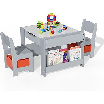 Kids Art Table and Chair Set, 4 in 1 Children Activity Table & 2 Chairs with Storage Drawer