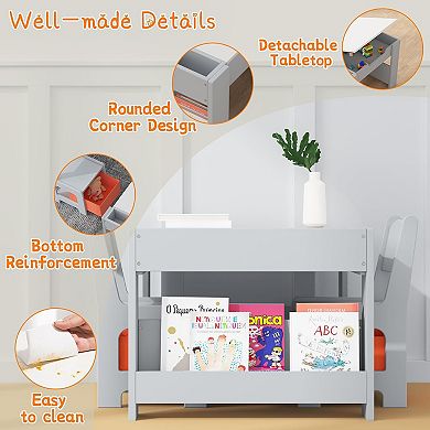 Kids Art Table and Chair Set, 4 in 1 Children Activity Table & 2 Chairs with Storage Drawer