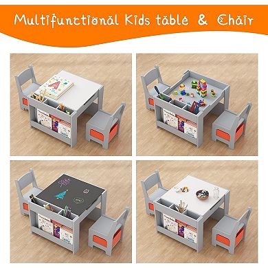Kids Art Table and Chair Set, 4 in 1 Children Activity Table & 2 Chairs with Storage Drawer
