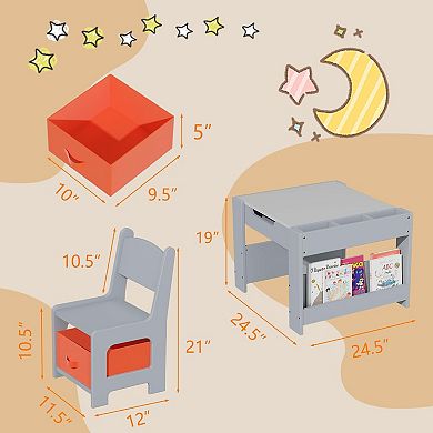 Kids Art Table and Chair Set, 4 in 1 Children Activity Table & 2 Chairs with Storage Drawer