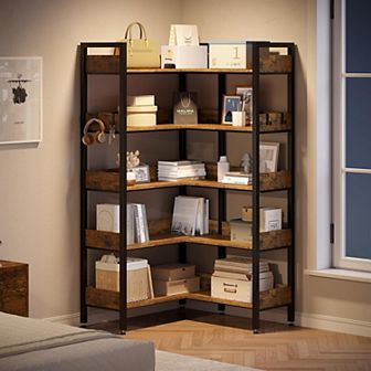 Corner Bookshelf, 5 tier Convertible Corner Book Shelf, Modern Industrial Bookcase