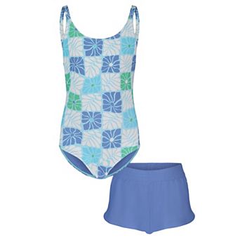 Girls 7-16 Roxy Floral Geo 2 pc One Piece & Swim Shorts Set