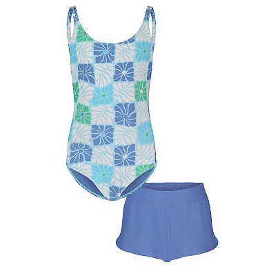 Girls 7-16 Roxy Floral Geo 2-Piece One Piece & Swim Shorts Set