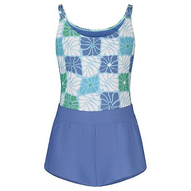 Girls 7-16 Roxy Floral Geo 2-Piece One Piece & Swim Shorts Set